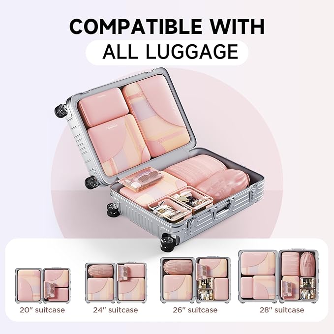 11 Set Packing Cubes for Travel, Gifts for Women Mom Kids, TSA Approved Bags for Makeup, Cosmetic, Toiletry, Suitcase Organizers for Checked Luggage, Cruise Essentials, Airplane Accessories, Pink
