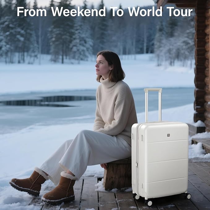 Hanke Expandable 26 Inch Luggage with Spinner Wheels, Hardside Large Suitcase, All-PC Hard Shell Travel Luggage, TSA Lock, Lightweight Durable Checked-Medium (Smoke White, 93L)