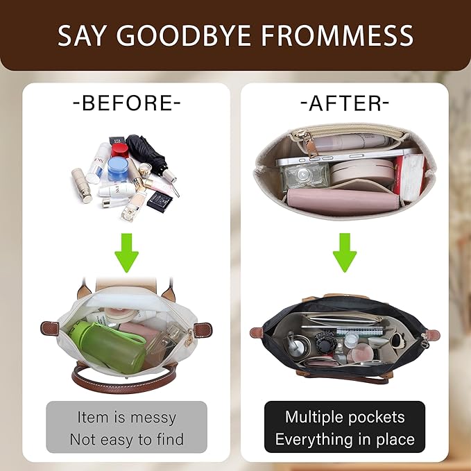 Premium Felt Purse Organizer Insert for Longchamp Le Pliage Energy/Xtra -XS, Zipper Long Champ Bag Organizer Insert with 4 Compartments