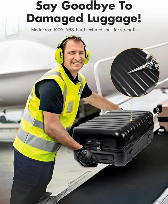 Lekesky Carry On Luggage 22x14x9 Airline Approved, 20 Inch Hard Shell Suitcase with TSA Lock, Lightweight Spinner Wheels Durable ABS Carry-On for Travel Weekend Trips Men Women, Black