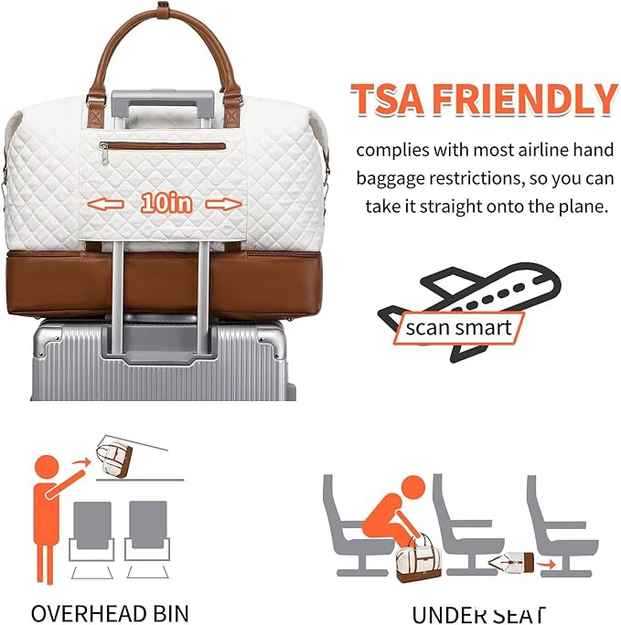 Weekender Bag, Large Travel Duffel Bag for Women, Carry on Overnight Bag with Shoe Compartment and Toiletry Bags