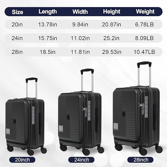 Merax Luggage Sets 3 Piece,Front Open PC Hardshell Expandable Carry on Suitcase with Spinner Wheels and TSA Lock,Lightweight 20in/24in/28in Luggage,Black-1