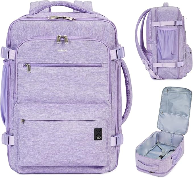 WANDF Travel Backpack For Spirit Airlines Personal Item Bag 18x14x8 with Wet Pocket, 17 Inch Laptop Backpack for Men Women(Purple)