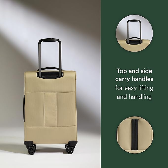 ANTLER - Soft Stripe Carry On Luggage 22x14x9 Airline Approved - Cabin Suitcase with Expander, Adjustable Handle, 4 Spinner Wheels, Lightweight, TSA Lock - Recycled Polyester Luggage - Sand Yellow