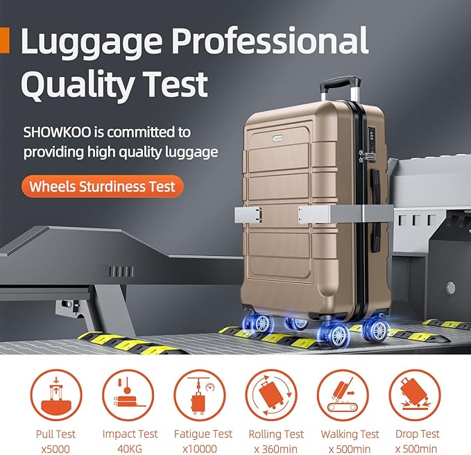 SHOWKOO Luggage Sets Expandable 100% PC Durable Suitcase Double Wheels TSA Lock 3pcs, Champagne