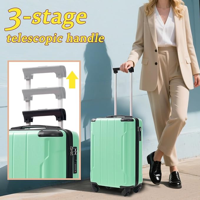 Merax Carry on Luggage Set, 20 Inch Hardshell ABS Suitcase with Spinner Wheels, Built-in TSA Lock & 2 Packing Cubes Airline Approved for Business Weekend Travel