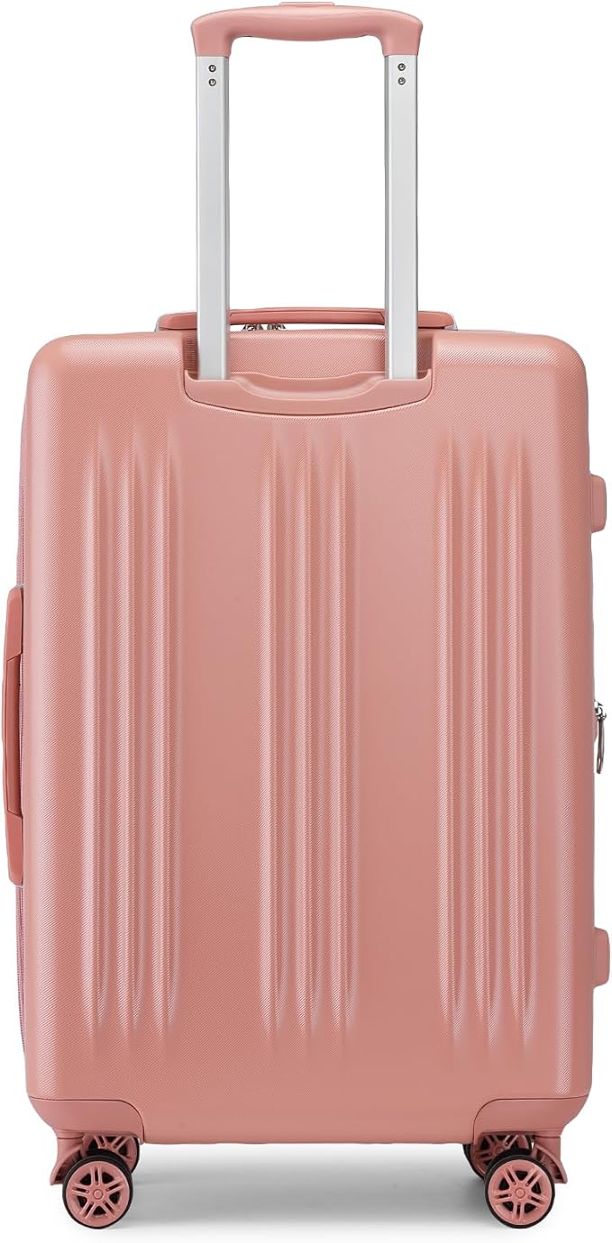 Kono Lightweight 24 Inch Expandable Luggage with Quiet Spinner Wheels TSA Lock, Scratch and Drop Resistant PC+ABS Hardside Durable Medium Checked Suitcase, Nude/Rose Gold