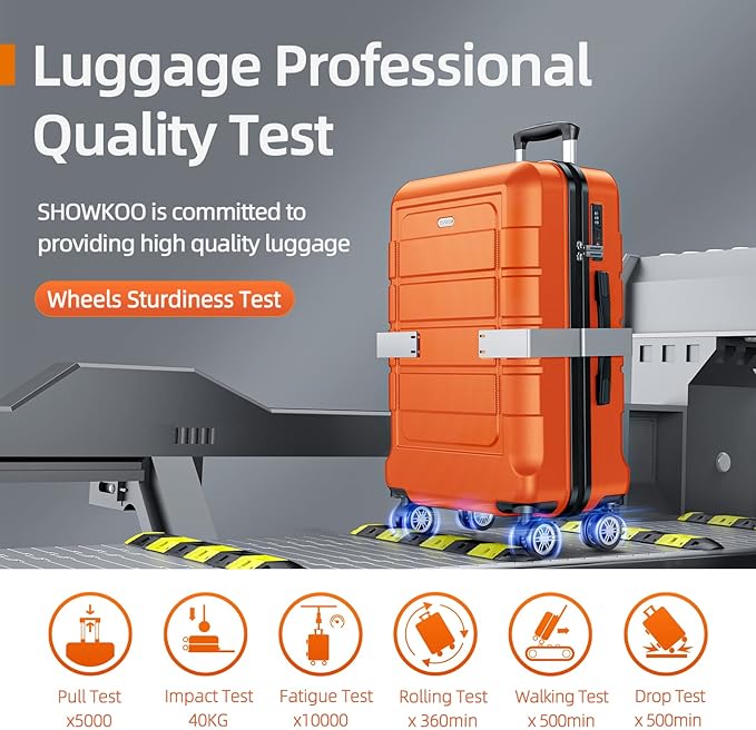 SHOWKOO Luggage Sets Expandable 100% PC Durable Suitcase Sets Double Wheels TSA Lock 4 Piece Luggage Set Orange