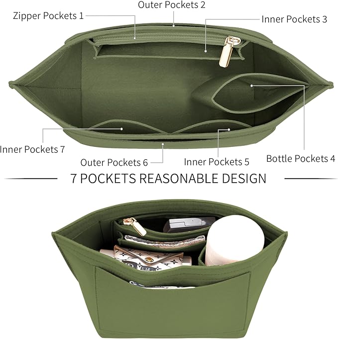 LOUKAYCCI Felt Purse Organizer Insert for Longchamp Le Pliage L Handbag Insert (Large,Forest Green)
