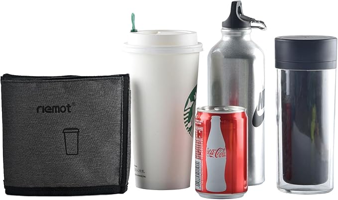 riemot Luggage Travel Cup Holder Free Hand Drink Carrier - Hold Two Coffee Mugs - Fits Roll on Suitcase Handles - Gifts for Flight Attendants Travelers Accessories Carbon Black