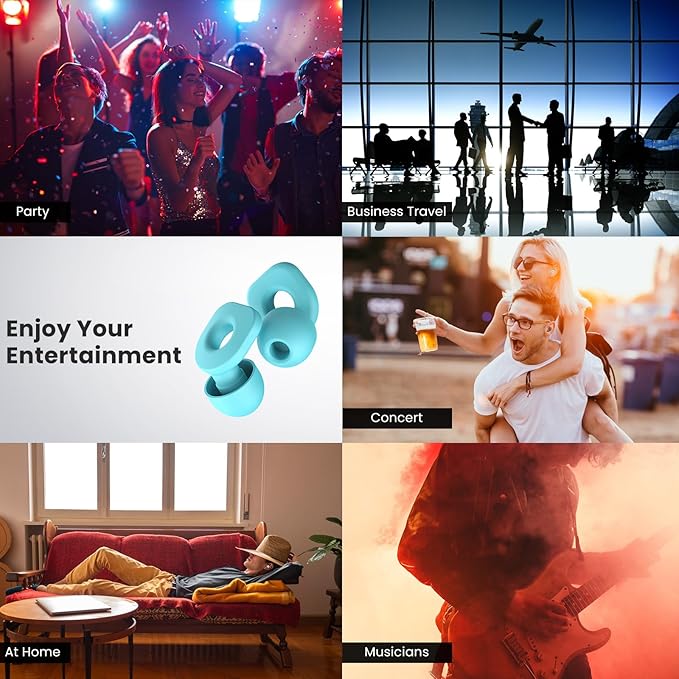 2 Pairs of Earplugs for Sleeping,Reusable Hearing Protection Ear Plugs with 8 Pairs Ear Tips & One Connector Cord,Soft Earplugs for Noise Reduction,Concert,Musician & Work - 25dB-30dB