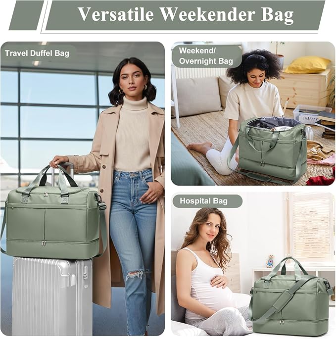 Weekender Bags for Women - 50L Large Travel Duffle Bag with Shoe Compartment - Carry on Overnight Bag for Travel, Weekend Getaway, Gym, Hospital