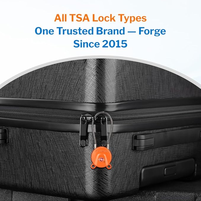 Forge TSA Approved Luggage Locks Ultra-Secure Dimple Key Cable Locks for Travel with Zinc Alloy Body- 2 Orange Locks