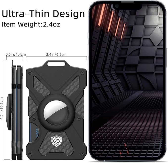 Oaridey Airtag Wallet(No Airtag) with Clear ID Card Holder, Slim Wallet with Airtag Holder, Minimalist Wallet for Men, Carbon Fiber Wallet, RFID Blocking, Ultra-Thin Tactical Wallet- Black