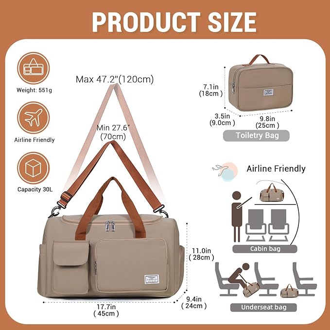 FIORETTO Women's Gym Duffle Bag with Shoes Compartment, 30L Capacity, Ideal for Travel, Gym, Sports, Duffel, Weekender