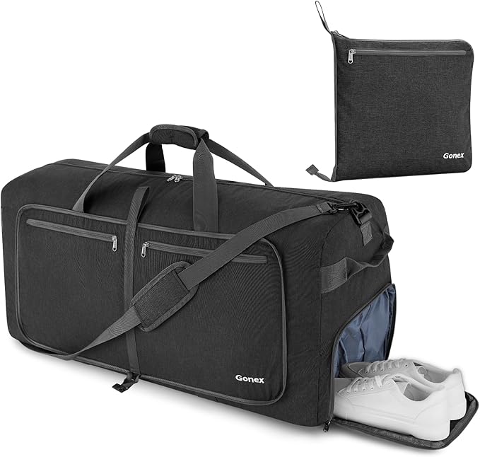 Gonex 40L 60L 80L 100L 150L Large Foldable Travel Duffle Bag with Shoes Compartment, Packable Lightweight Water Repellent Duffel Bag for Camping Gym Weekender Bag