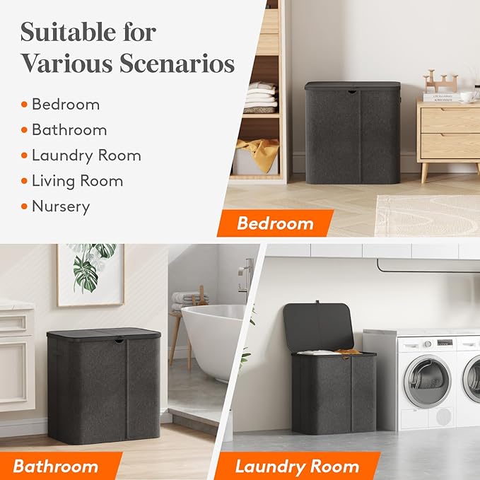 Lifewit 145L Large Laundry Basket with Lid, Laundry Hamper with Plastic Handles and Removable Bag, Foldable Tall Dirty Clothes Hampers for Laundry for Laundry Room, Bedroom, Bathroom, Dorm, Dark Gray