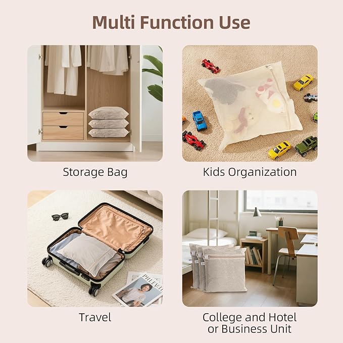 100% Pure Cotton Mesh Laundry Bags, Premium Soft, No Dye, Natual,Set of 3(XXL)