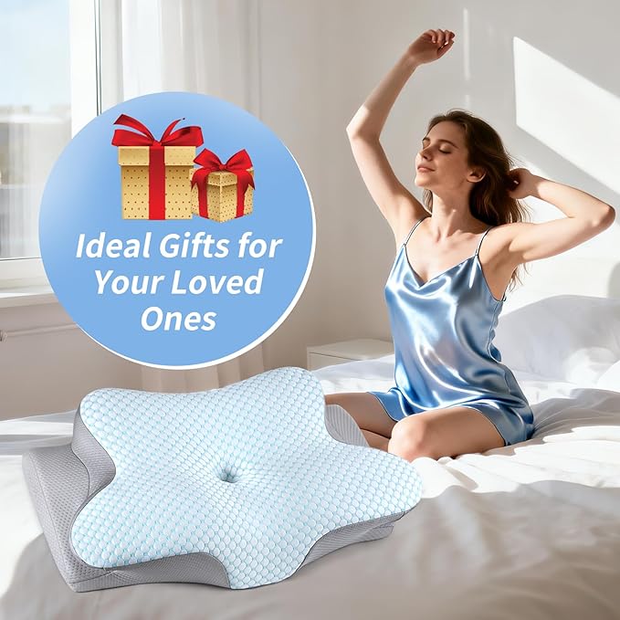 Cervical Neck Pillow for Pain Relief, Memory Foam Contour Orthopedic Pillow, Ergonomic Cooling Neck Support Pillow for Side Back Stomach Sleepers, Bed Pillow for Sleeping Comfort
