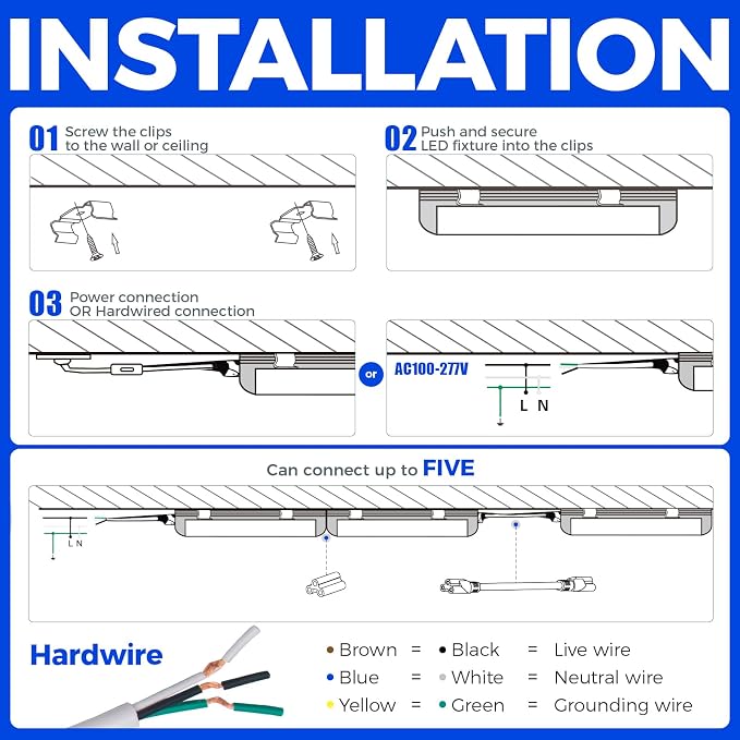 Barrina T8 LED Shop Lights 5FT, 50W 6500LM 5000K, 10 Pack, High Output Tube | 5 Foot for Garage Workshop and Workbench Use, Daylight White, Easy Ceiling Mount, Linkable to 5, Aluminum V Shape Clear Cover