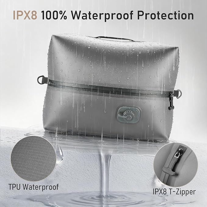 VJI Reusable Vacuum Bag for Travel, IPX8 Waterproof Compression Storage Bag for Luggage and Closet, Space Saving and Leakproof Packing Organizer (Grey, With pump)