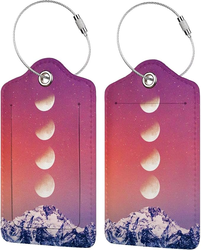 2 Pack Luggage Tag for Suitcase, Cute Unique Leather Suitcase Tags Identifiers with Privacy Name Address Labels & Durable Steel Loop for Women Men Travel