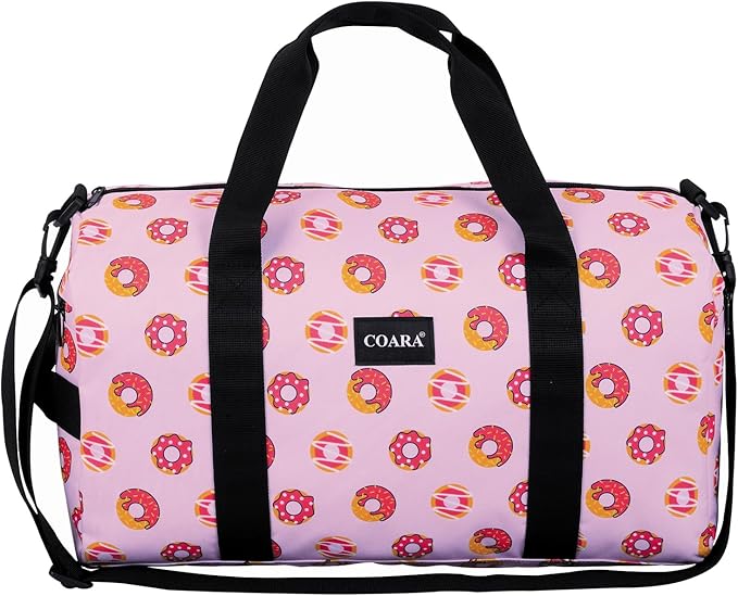 Kids Duffle Bag Overnight Bags for Boys and Girls Weekender Sleepover Carry-On Tote for Traveling Gym Sport Dance (Donuts)