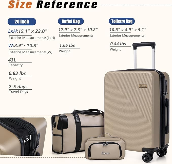 Expandable Carry on Luggage Sets,Suitcases with Detachable Wheels Hardshell 22x14x9 Airline Approved,Lightweight Luggage Set with TSA Lock,Carry on Suitcase