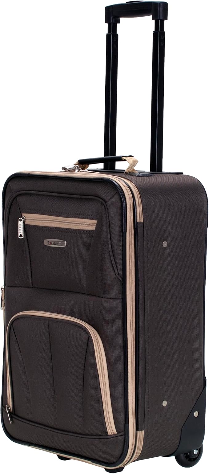 Rockland Fashion Softside Upright Luggage Set,'Expandable,Lightweight,Telescopic Handle,Wheel, Brown, 2-Piece (14/19)