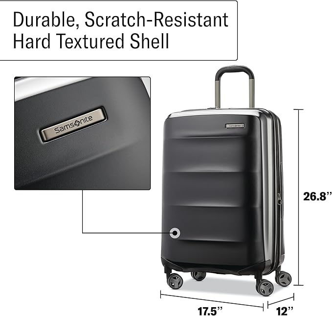Samsonite Octiv Lightweight Hardshell 24-Inch Medium Checked Luggage -Durable Impact Resistant, 360° Aero Trac Spinner Wheels, Adjustable Telescopic Handle, Expandable, TSA Approved Lock - Black