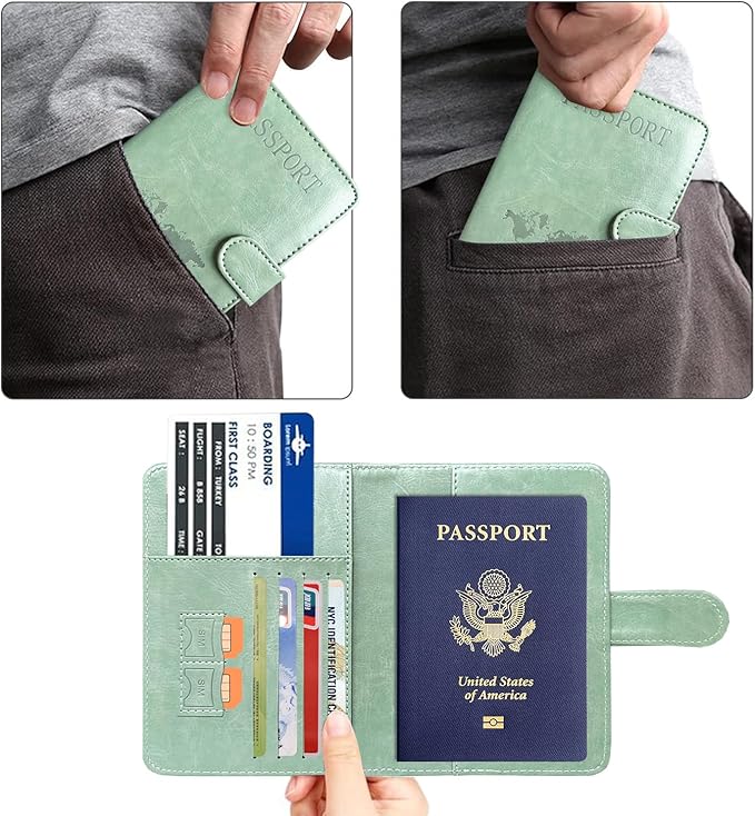 ACdream Passport Holder for Travel Essentials, Rfid Blocking Passport Wallet Cover Case for Travel Must Haves Accessories, Book Holders for Women Men, Agave Green R64