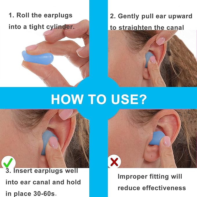 Ear Plugs for Sleeping, Reusable Silicone Moldable Noise Cancelling Sound Blocking Reduction Earplugs for Swimming, Snoring, Concerts, Shooting, Airplanes, Musicians, 32dB Highest NRR