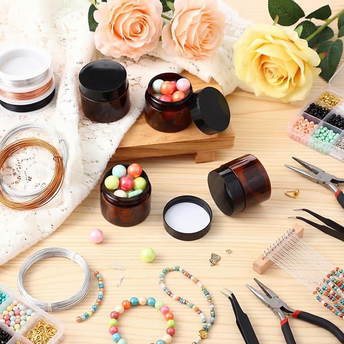 Patelai 4 Pieces Round Wide-mouth Leak Proof Plastic Container Jars with Lids for Travel Storage Makeup Beauty Products Face Creams Oils Salves Ointments DIY Making(2 Ounce,Amber)