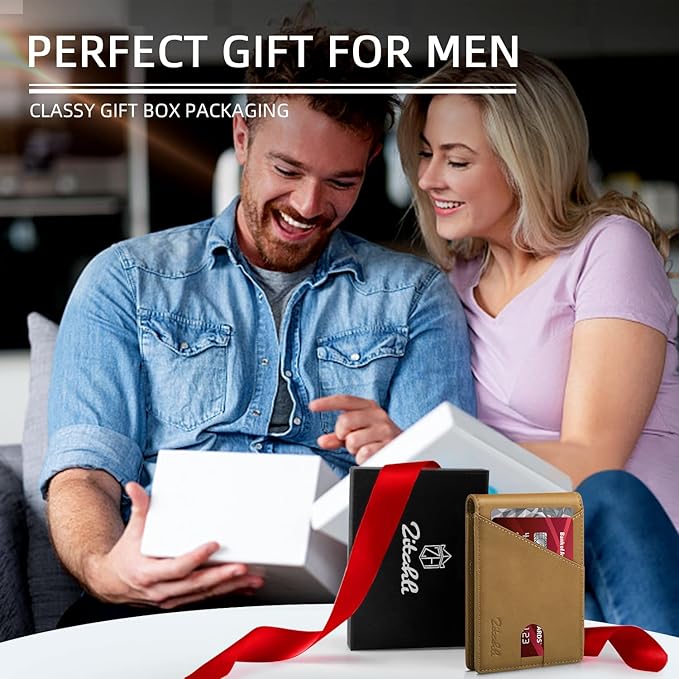 Zitahli Bifold Wallets for Men - Slim RFID Leather Credit Card Holder for 6-11 Cards, Minimalist Thin Wallet with ID Window & Cash Slot,Front Pockt Carteras Para Hombres, Birthday Gifts for Men | Slim, RFID Blocking, Premium, Front Pocket, Gift Box, Le...