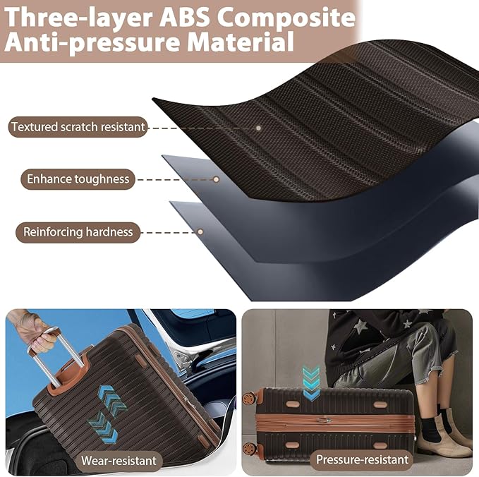 Merax Hardshell Luggage Sets 4 piece Lightweight Suitcases With Wheels TSA Lock Expandable (only 24”/28”) ABS Large Luggage set (Coffee Bean color)