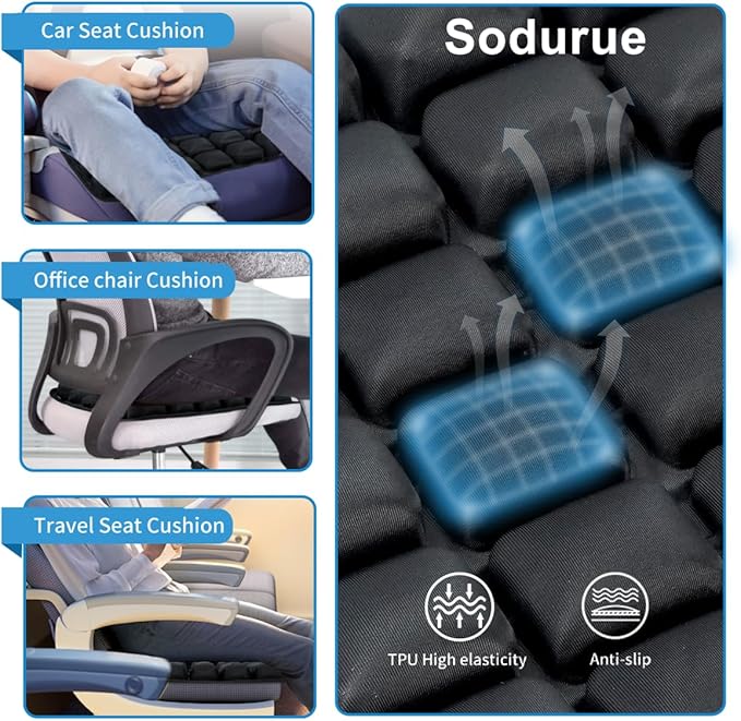 Sodurue Travel Cushion Airplane Seat,Airplane Seat Cushion for Long Flights,Press Type Air Inflatable Wheelchair Seat Cushion for Car,Office,Stadium,Ergonomic Comfort Support,Heavy Duty (36 Air Bag)