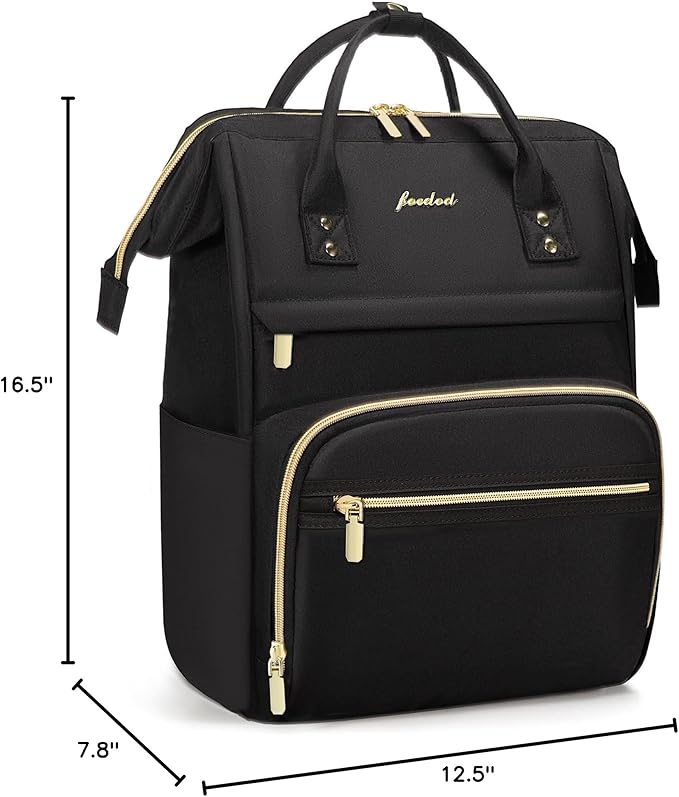 Focdod Women Laptop Backpack Work Bag - Fits 17.3 inch with Laptop Compartment Waterproof Professional Fashion Travel Purse for College Nurse Business Computer Backpack Black