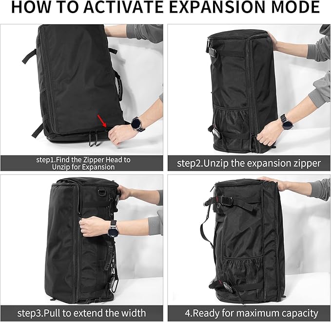Large Capacity For Travel Hiking Sports Carry On Backpack Durable Convertible Duffle Bag Laptop airplane (black, 60L-Large)