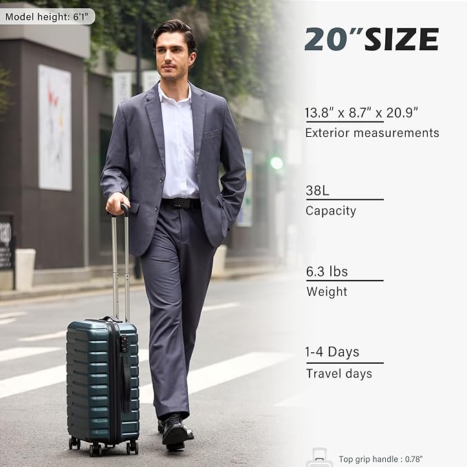 Coolife Carry On Luggage Airline Approved with Wheels Hard Shell Suitcase Spinner TSA Lock Telescopic Handle (20-inch-Teal blue)