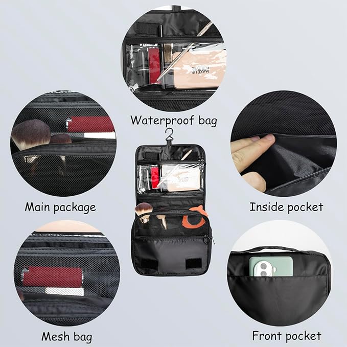 Foldable Hanging Travel Toiletry Bag,Waterproof Portable Travel Bags, Multifunction Travel Makeup Cosmetic Bag Organizer with Hanging Hook (Pink)