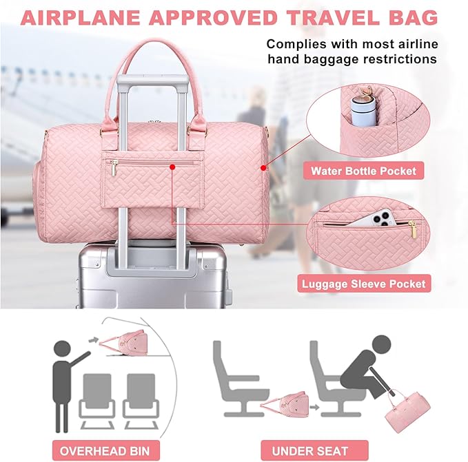 Women Weekender Travel Duffle Bag: Travel Duffel Overnight Bags with Shoe Compartment Large Carry on Tote with Toiletry Bag Weekend Traveling Yoga Gym Hospital Bag for Women with Wet Pocket Pink