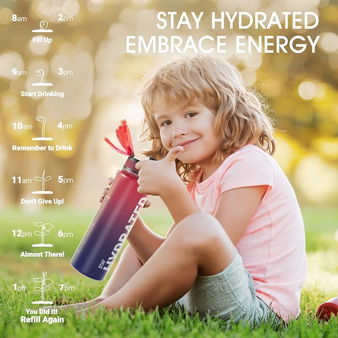 Sahara Sailor Water Bottle, 32/25/17oz Durable and Leakproof Water Bottles Motivational with Time Marker, Tritan, BPA Free, Wide Mouth with Easy Clean Brush for Gym, Travel, School, Office (1 Bottle)