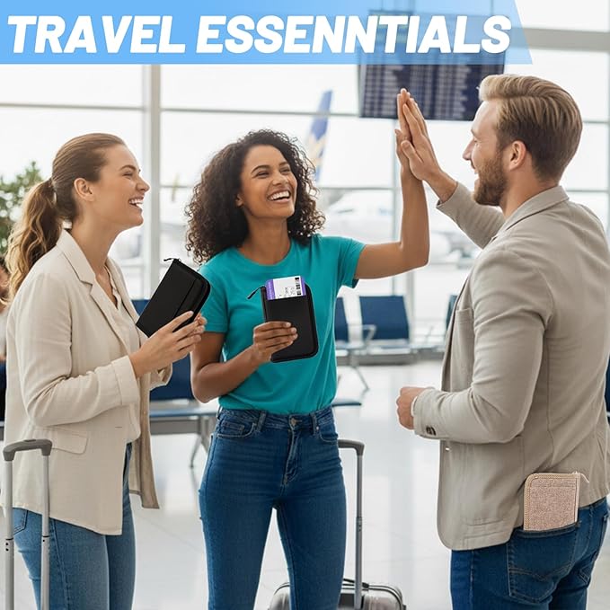 Passport Holder for Travel Essentials, RFID Blocking Protector Passport Wallets, Passport Document Organizer Case for Travel Must Have, Passport Book for Women, Couple, Family Cards, Tickets, ID, Cash
