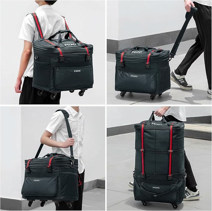 mixi Travel Bag with Wheels Expandable Foldable Luggage Bag Collapsible Rolling Travel Bag Duffel Bag Large Capacity Suitcase for Men Women, Dark Gray