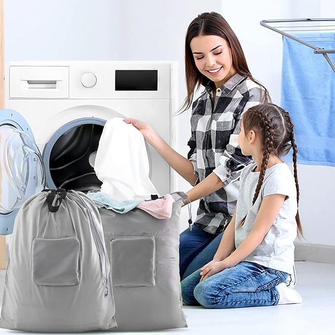 2 Pcs Travel Laundry Bags, JHX Dirty Clothes Organizer【Upgraded】with Handles and Aluminum Carabiner, Collapsible Laundry Bag for Travel, Camp, Fitness, and Students(Grey) 24"L x 21"W