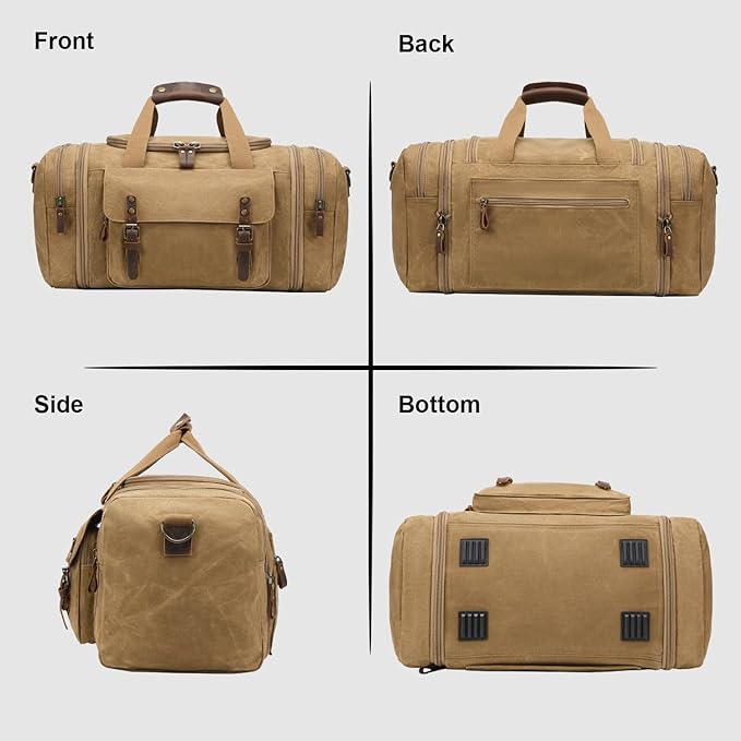 Waxed Canvas Duffel Bag 50L Waterproof Duffle Bag Travel Overnight Weekender Bag