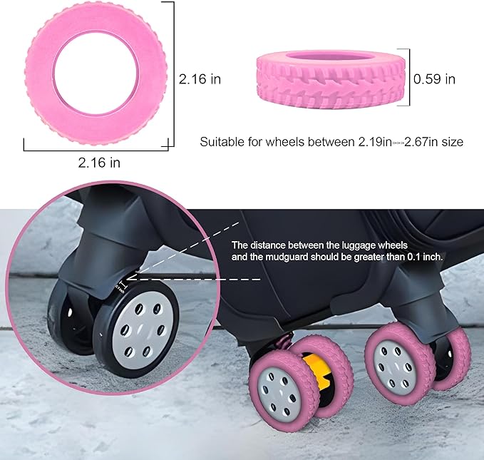 (8 Pack) Silicone Luggage Wheel Covers for 8-Spinner Wheel Suitcases, Mute & Shock Absorption Protector, Wear-Resistant & Noise-Reducing, Perfect for Travel (Pink)