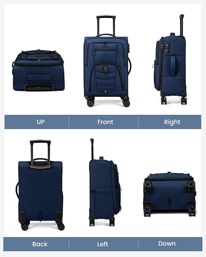 LOVEVOOK Business Softside Checked Luggage with 15.6/17.3 Inch Laptop Compartment, 24 Inch Checked Suitcase with Spinner Wheels, Large Capacity Luggage with TSA Lock for Business Trip Travel Navy Bule