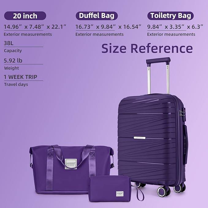 LARVENDER Carry On Luggage 22x14x9 Airline Approved, 20 Inch Hardshell & Lightweight PP Carry On Suitcase for Women with Spinner Wheels TSA Lock, Grape Purple