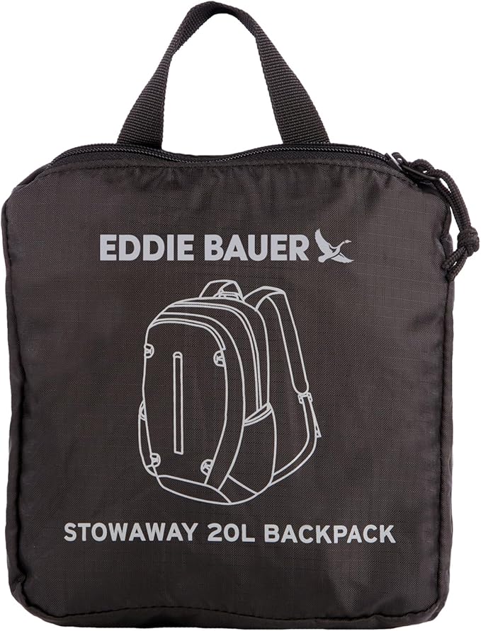 Eddie Bauer Stowaway Packable Backpack | Travel | Outdoor | Lightweight | Foldable | Durable | Ripstop Polyester | 20L - Onyx Black